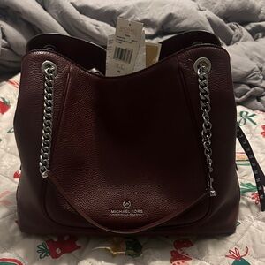 Michael Kors Dark Red Shoulder Bag with Chain Detail